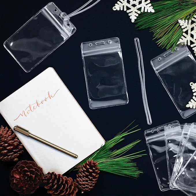 24 Pieces Plastic Luggage Bag Tag Holder Badge Label Tag Holder Clear ID Card Holder with 24 Pack Luggage Tag Loop Straps for Office Business Travel Supplies
