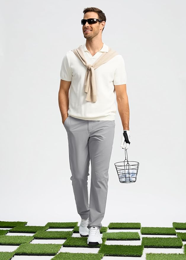 Pudolla Men's Golf Pants Stretch Work Dress Comfy Pants 30"/32"/34" Lightweight Quick Dry Casual Slacks Trousers with Pockets