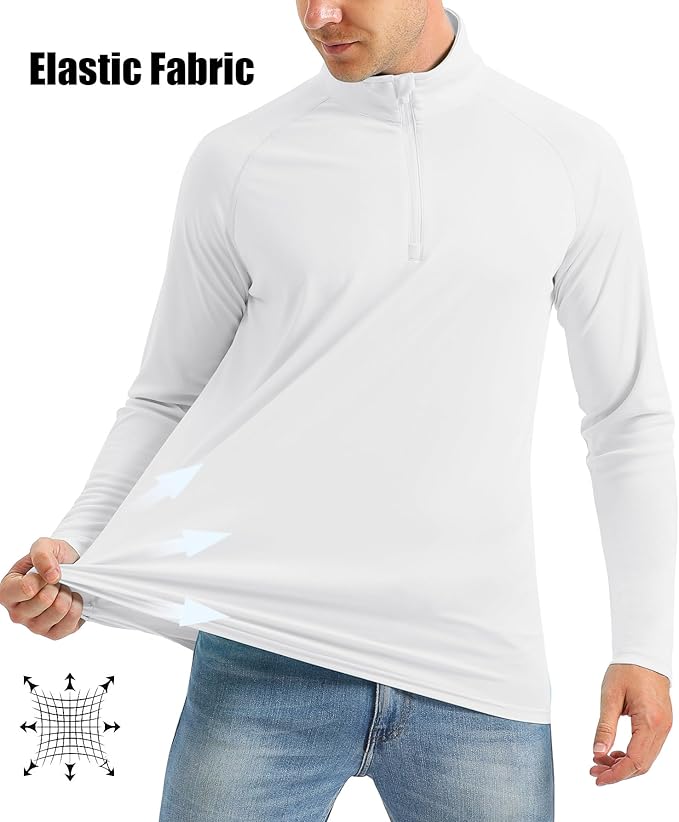 MAGCOMSEN Men's Long Sleeve Sun Shirts UPF 50+ Tees 1/4 Zip Up Fishing Running Rash Guard T-Shirts Outdoor Shirt