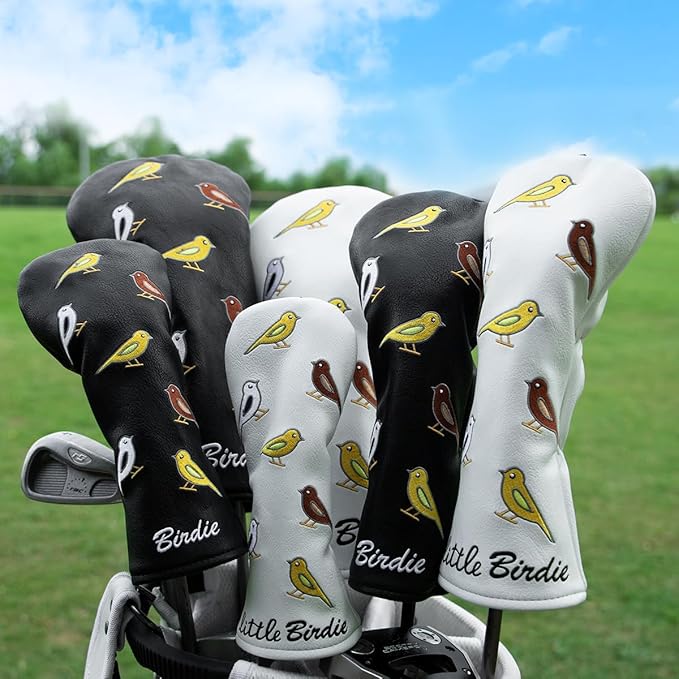 Golf Club Head Covers Birdie Driver Headcovers Fairway Wood Covers Hybrid Cover Elegant Embroidery Premium Leather Golf Mallet Blade Putter Cover
