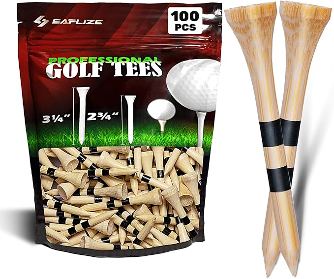SAPLIZE Bamboo Golf Tees Pack of 100 or 150, Four Size Options (3-1/4", 2-3/4", 2-1/8", 1-1/2"), Stable and Reliable Golf Tees, Available in Natural Color