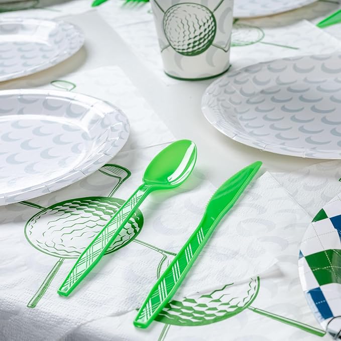 Golf Party Decorations Set for 50 Guests, 350 Pieces, Plates, Cups, Napkins, Cutlery, Green and White