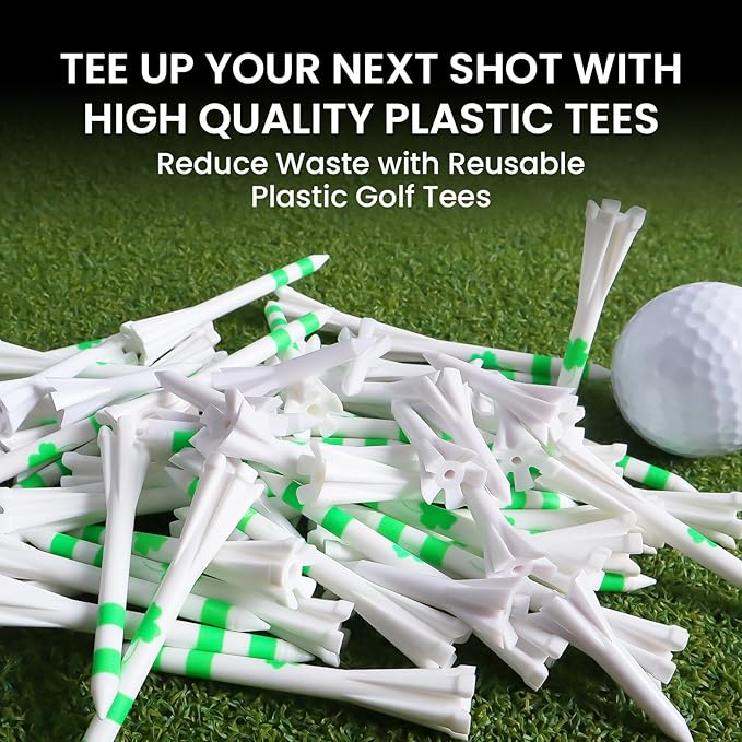 FINGER TEN Unbreakable Golf Tees Plastic 80 3 1/4" or 2 3/4" Driver Tees with 20 1 1/2" Iron Tees Assorted Pack, Low Resistance & Consistent Height Long Short Tees with Bright Colors