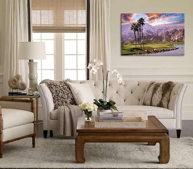 Golf Course at Sunset in Palm Wall Art Prints USA California Picture Canvas Wall Decor for Home Living Room Bedroom Bathroom Framed Artwork Ready to Hang(28''H x 44''W)