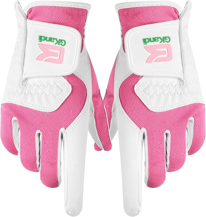 Golf Gloves Women Left Right Handed Golfer Rain Grip Hot Wet All Weather 2 Pack or 1 Pair, Womens Golf Glove Breathable Flexible Mesh for Ladies in Pink White