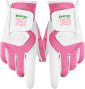 Golf Gloves Women Left Right Handed Golfer Rain Grip Hot Wet All Weather 2 Pack or 1 Pair, Womens Golf Glove Breathable Flexible Mesh for Ladies in Pink White