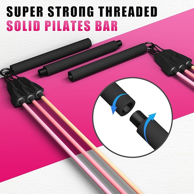 VEICK Pilates Bar Kit with Resistance Bands, Elastic Workout Bands for Men Women, Set of 5 Resistance Loop Bands for Home Fitness Stretching Strength Training