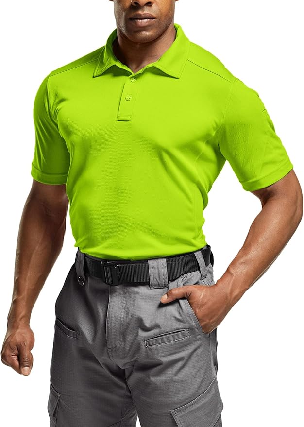 CQR Men's Polo Shirts, Tactical Short Sleeve Golf Performance Shirts, Lightweight Dry Fit UPF 50+ Pique
