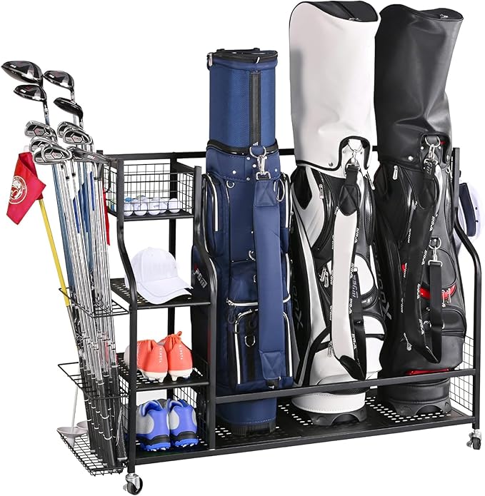Hcduvso 4 Golf Bag Organizer Garage Storage, Golf Storage Stand for Golf Bag Accessories, Golf Bag Storage Stand and Other Golfing Equipment Rack, Extra Storage Rack for Golf Clubs