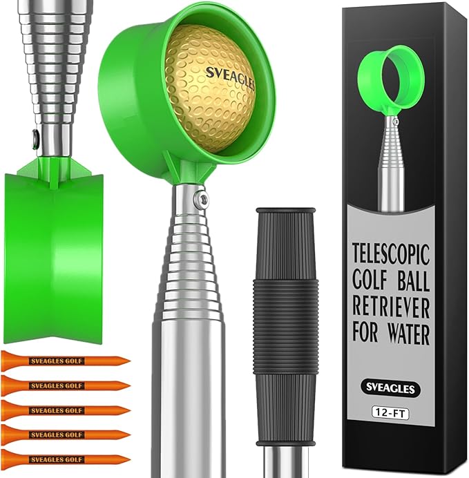 Golf Ball Retriever Telescopic for Water, 12Ft/9Ft Two-Sided Golf Ball Grabber Stainless Steel Ball Retriever Tool Golf Ball Picker Golf Accessories