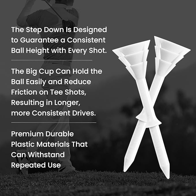 FINGER TEN Golf Tees Plastic Unbreakable 30 Tees 3 1/4 Inch and 20 More Short Tees 1 1/2 Inch with Black Golf Tee Bag, Easy to Find Value Gift Set