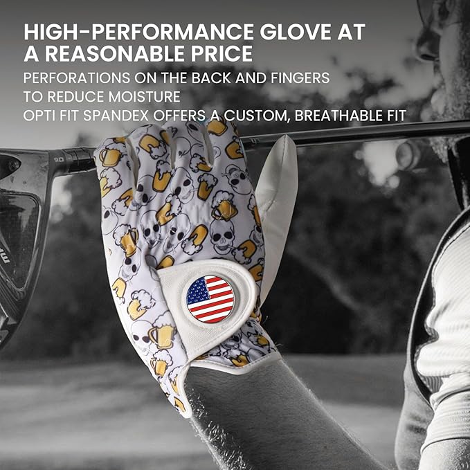 FINGER TEN Golf Gloves Men Right Handed Golfer Left Hand with Ball Marker 2 Pack Leather Breathable Comfortable Weathersof Grip Size Small Medium ML Large XL