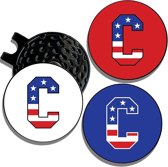 Wolf Golf Towels Golf Ball Marker Hat Clip | USA Monogram | 1 Magnetic Clip + 3 Ball Markers | Patriotic Golf Accessories for Men & Women