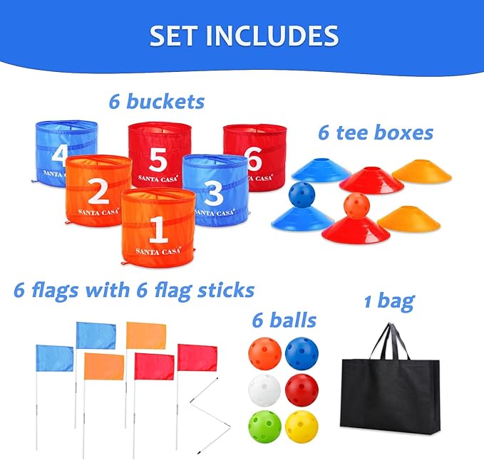 SANTA CASA Golf Backyard Bucket Game - 6-Hole Portable Yard Games Golf Chipping Practice Set for Adults & Pros, Lawn Golf Training, Family Fun at Beach & Park for Dad, Man, Teens