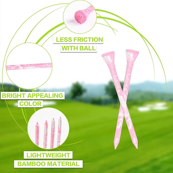 FINGER TEN Golf Tees Stylish Bamboo Wooden Coloured Painted Value 100 Pack, Durable 3 1/4 2 3/4 1 1/2 Inch Long Short Tee, Cool Style Purple Pink Green Enhanced Visibility for Men Women