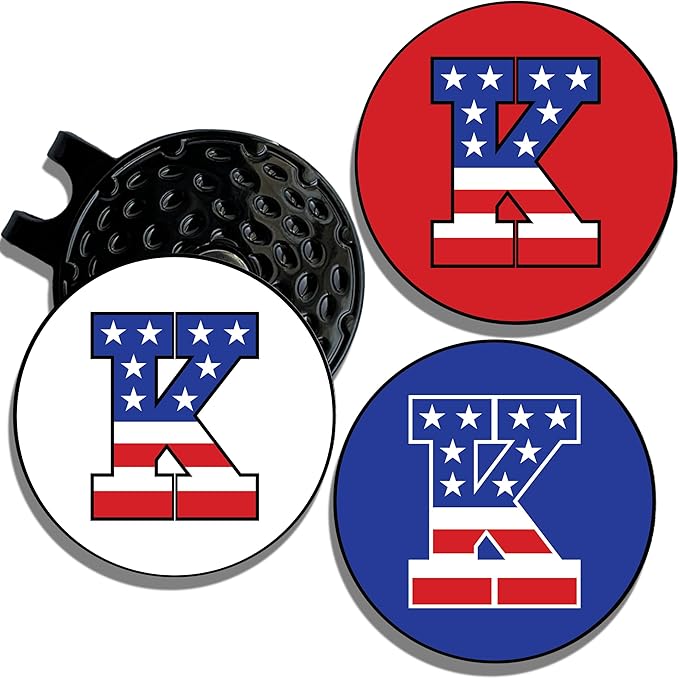 Wolf Golf Towels Golf Ball Marker Hat Clip | USA Monogram | 1 Magnetic Clip + 3 Ball Markers | Patriotic Golf Accessories for Men & Women