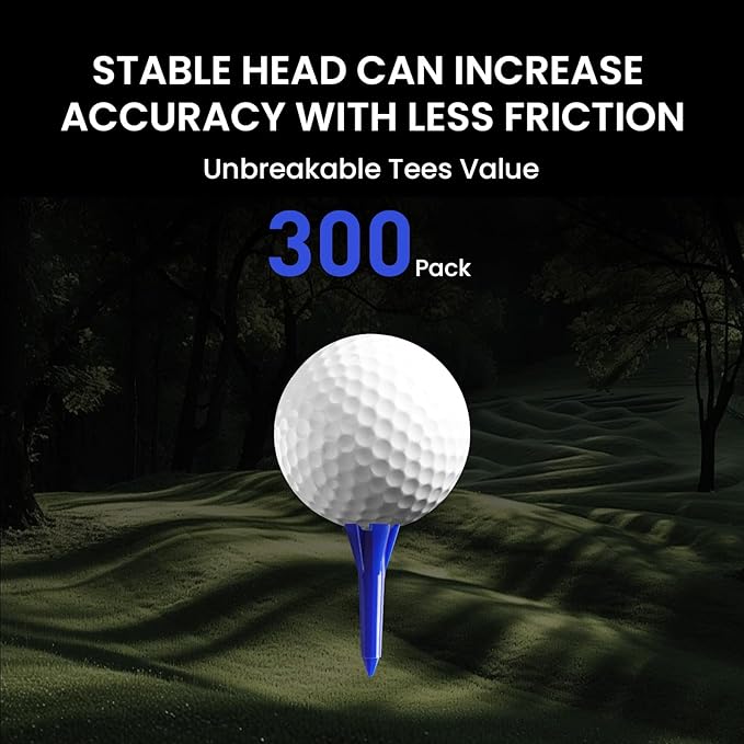 Golf Tees Plastic 1 1/2 inch Value 300 600 Pack, Upgrade More Unbreakable Bulk Stable Reduce Friction Side Spin Tee for Men Women Ladies