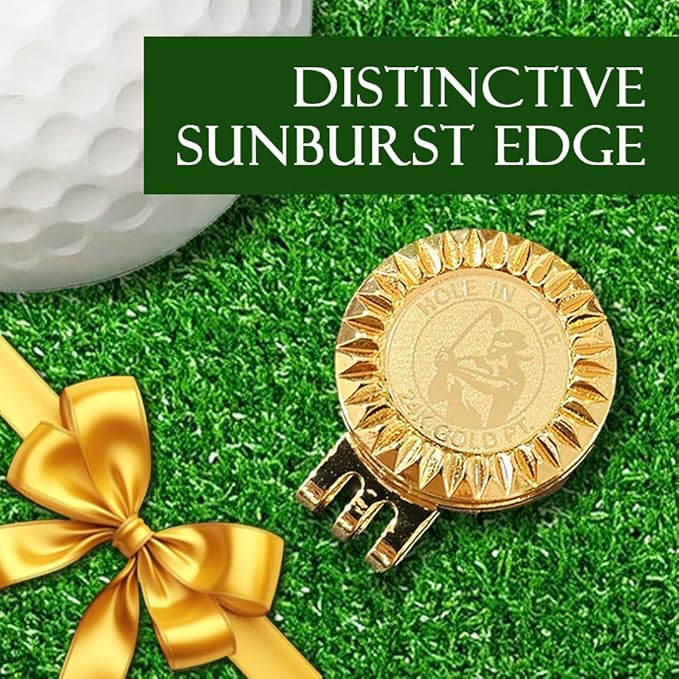 24K Gold Plated Golf Ball Marker with Magnetic Hat Clip - Luxury Golf Gifts for Men, Unique Golf Accessories for Dad, Boss, Husband, Unique Golf Gifts for Men Who Have Everything [ Sunburst ]