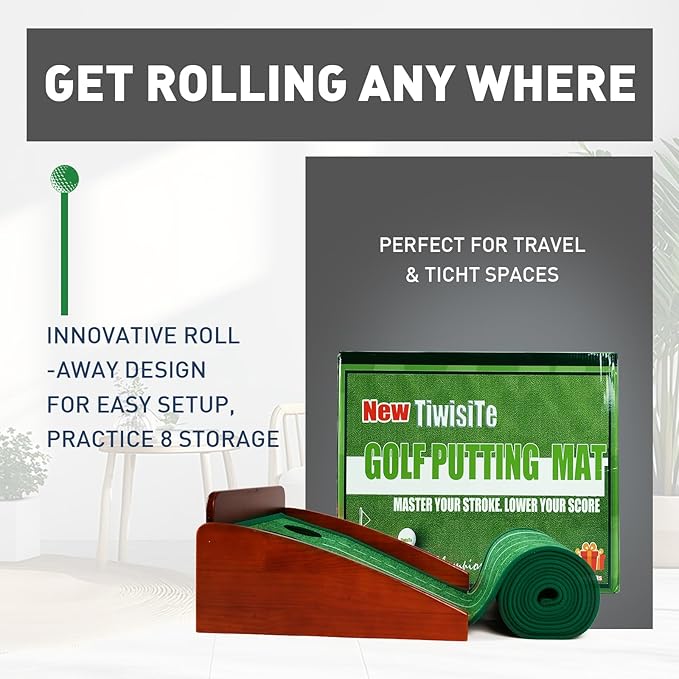 Indoor Golf Putting Green, Putting Mat with Automatic Ball Return - Solid Wood Structure No Humping, Suitable for Home, Office and Outdoor Play - Ideal Golf Gift for Men and Women