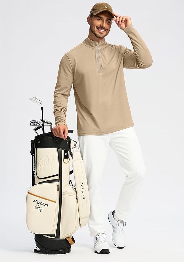 Obla Golf Quarter Zip Pullover for Men Mock Neck Sweatshirt Lightweight Sun Protection Men's Long Sleeve Golf Shirt