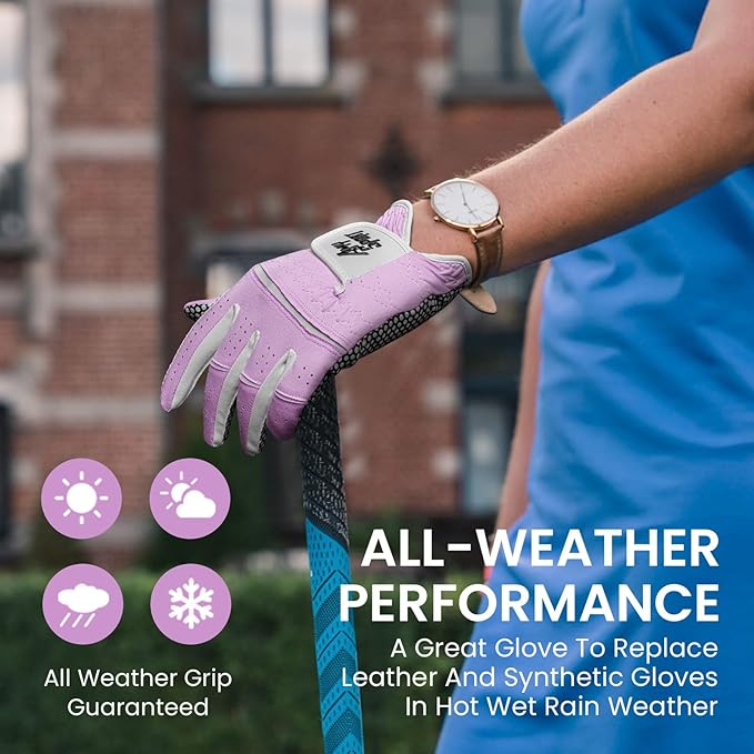 Amy Sport Golf Gloves Women's Upgrade Rain Grip Left Hand Weathersof Value 2 Pack, Right Handed Golfer Hot Wet All Weather Glove for Women Girls Ladies, Fit Size Small Medium Large