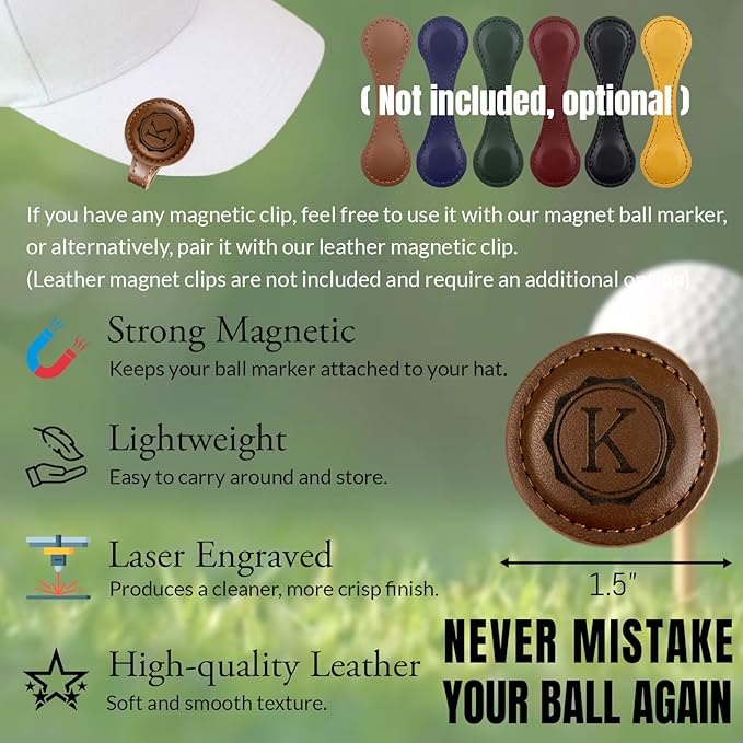 ubjva Custom Leather Golf Ball Marker Personalized Magnetic Golf Accessories for Men Gifts for Golfers
