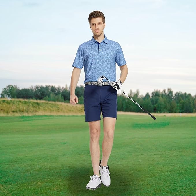M MAELREG Mens Golf Shirt Short Sleeve Dry Fit Print Moisture Wicking Performance Patterns Collared Polo Shirt