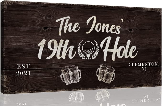 TAILORED CANVASES Golf Art Decor - Personalized Vintage Golf Wall Art Sign for Man Cave, Bedroom, Basement, Home Bar and Custom Gift for Husband, Dad, Wedding & Anniversary - 19th Hole Sign, 48"x24"