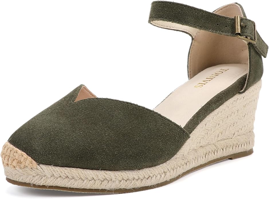 Platform Wedges Sandals for Women, 3" Wedge, Ankle-Strap, Cap Toe, Summer Espadrilles Heel Shoes