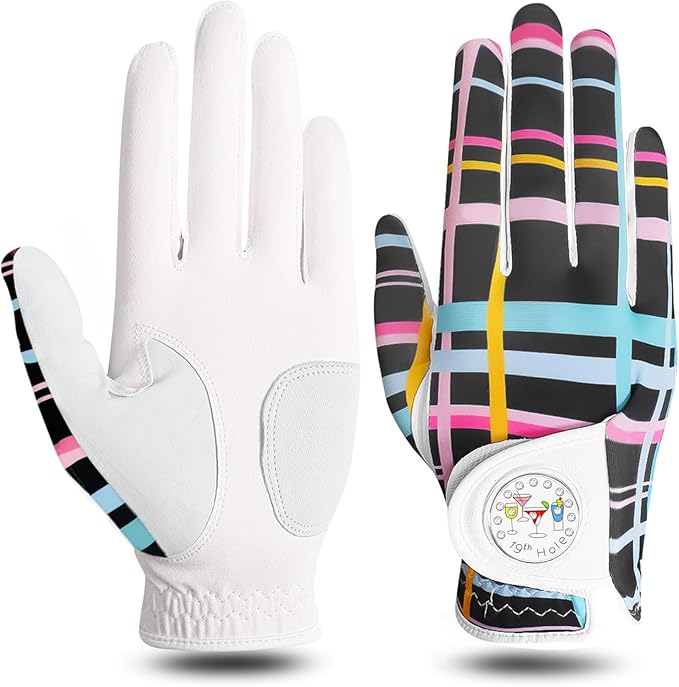 FINGER TEN Stylish Golf Gloves Women with Ball Marker 1 Pack for Left or Right Hand, Breathable Glove with Fashion Patterns for Ladies Right Left Handed Golfer