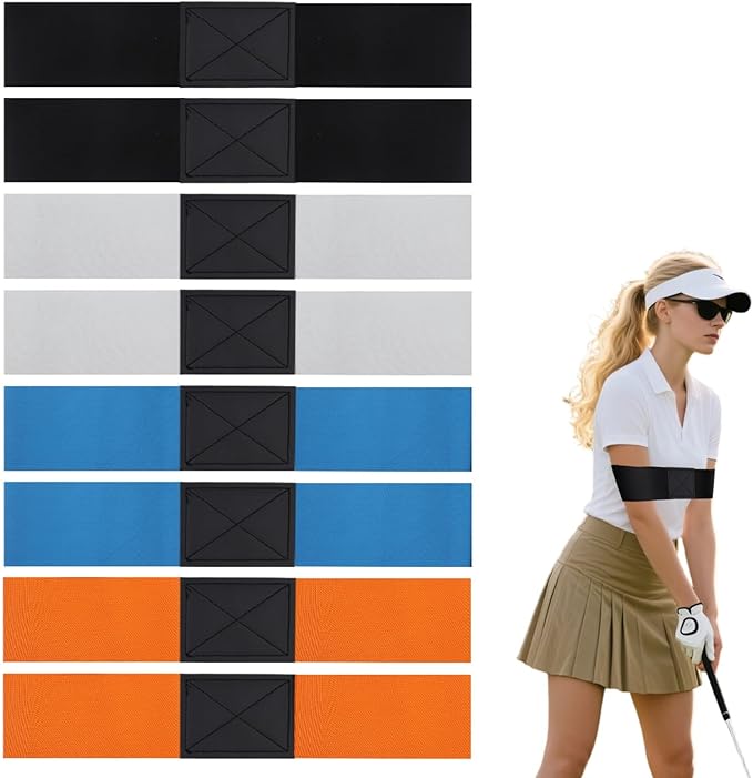 8 Pack Golf Swing Arm Bands, 4 Color Elastic Swing Correcting Trainer Bands, Golf Swing Training Aid for Golfers Beginners