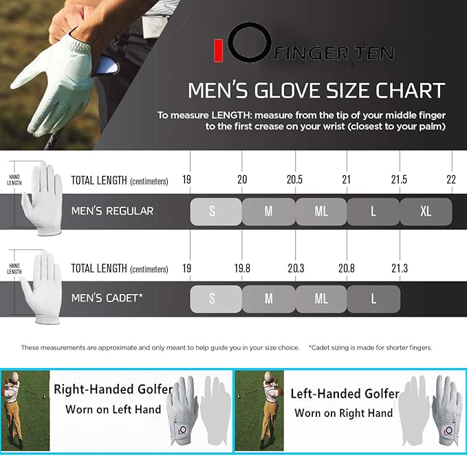 FINGER TEN Golf Gloves Men Right Handed Golfer Left Hand with Ball Marker 2 Pack Leather Breathable Comfortable Weathersof Grip Size Small Medium ML Large XL