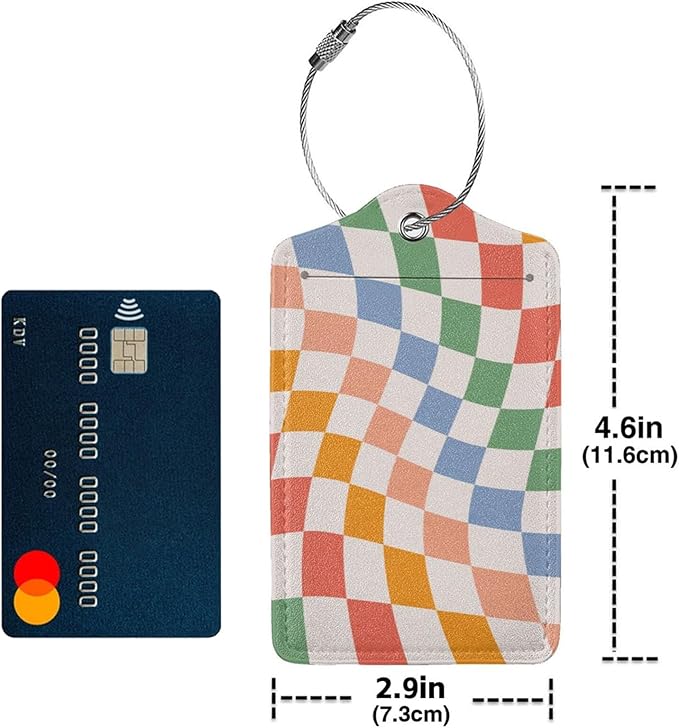 TSA Approved Luggage Tags for Suitcases 2 Pack Colorful Retro Wavy Funny Leather Carnival Cruise Airport Cute Travel Name Tags Golf Bag tag Ships Essentials Privacy Cover ID Label for Women Men