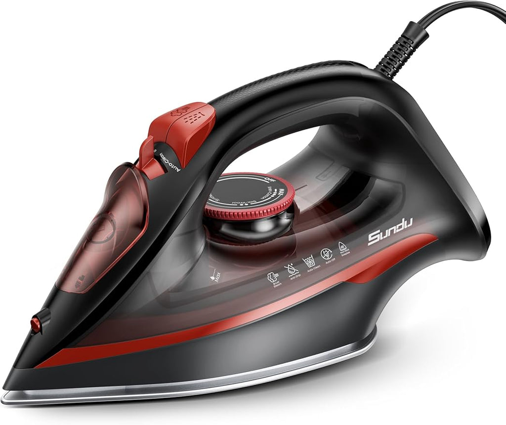 Burst steam Iron for Clothes, Automatic Shutoff, Light Weight, 1500W Iron with Non-Stick Ceramic Soleplate, 3-Way Auto-Off, Rapid Heating, Self-Cleaning, 15.21oz Water Tank Ironing Clothes for Home