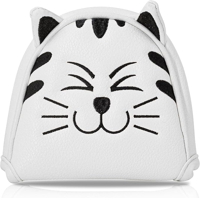 Golf Kitty Head Cover Golf Club White Leather Headcovers 1pc/4pcs Set Fits Driver Fairway Wood Hybrid Utility Putter Iron Wedge Headcover.