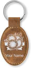 LaserGram Oval Keychain, Sunflowers, Personalized Engraving Included