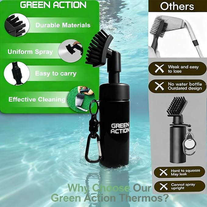Golf Club Brush with Magnetic Clip & Water Sprayer - 5oz Capacity, Stiff Bristles for Deep Cleaning, Silicone Hose & Gravity Ball for Easy Use on Course