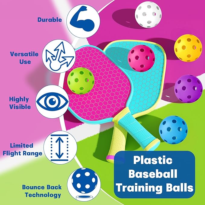 Coopay 12/50/100 Pack Baseball Practice Balls Plastic Training Balls Lightweight Hollow Softballs with a Drawstring Bag for Hitting, Baseball Training Indoor Outdoor Use