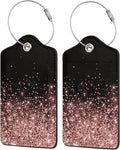 Leather Luggage Tags for Adults Teens,2 Pack Rose Gold Glitter Travel Bag Suitcase Labels with Stainless Steel Loop ID Tags Card Baggage Bag Label