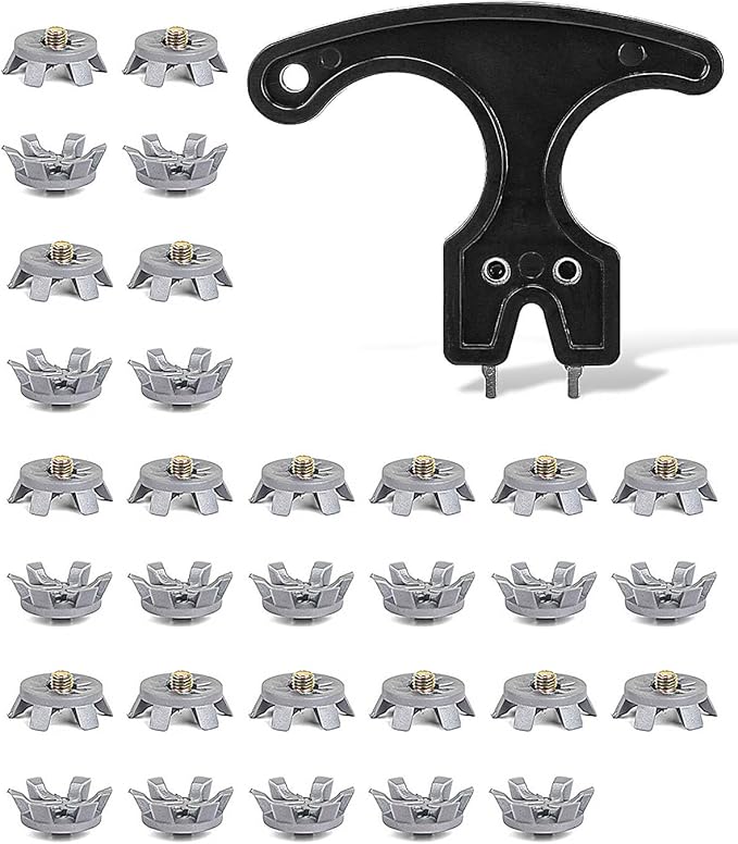Golf Spikes Set, Includes 31 Pcs Soft Golf Cleats with Spike Wrench Tool, 6mm Dia Metal Thread Screw-in Replacement Spikes for Golf Lawn Cricket Sports Shoes