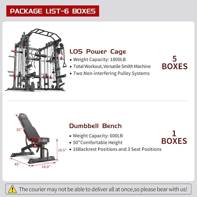 Smith Machine，Multi-Function Squat Rack Power Cage with Cable Crossover System,with Optional Weight Bench, Olympic Barbell Weight Set, for Home Gym
