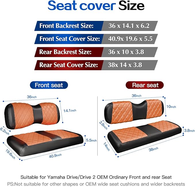 NOKINS 4PCS Golf Cart Diamond Seat Covers Kit,Front and Rear Seat Covers Fits for EZGO/Club Car/Yamaha Original Regular Seat Cushion, No Stapler