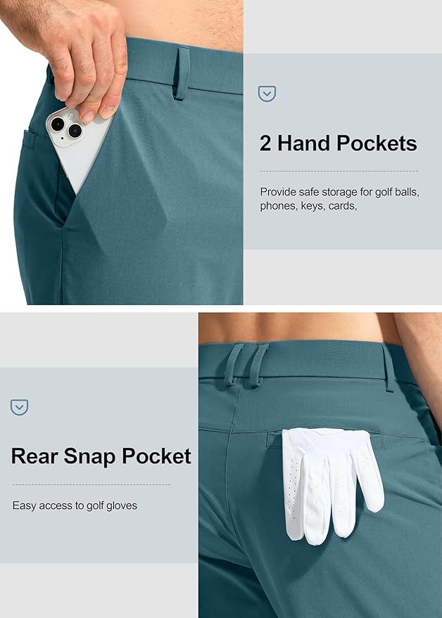 Pudolla Men's Golf Pants Stretch Work Dress Comfy Pants 30"/32"/34" Lightweight Quick Dry Casual Slacks Trousers with Pockets