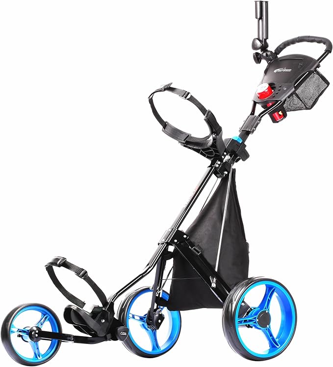 PRECISE Cruiser 3-Wheel Golf Push Cart with Stabilizer Rods & Foot Brake – Lightweight Folding Golf Trolley with Ergonomic Handle, Detachable Storage Bag & Scorecard Holder