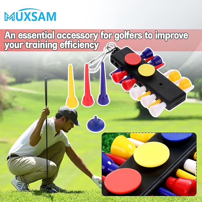 MUXSAM Black Golf Tee Holder for Bag, 1-Pack Golf Tee Carrier with 12 Tee Hole 3 Ball Markers Holes Keychain Golf Accessory