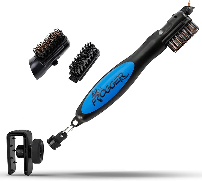 Frogger BrushPro Latch-It Golf Club Cleaner, Ergonomic Grip and Latch-it Magnet - Professional Golf Club Brush and Groove Cleaner for Golfers