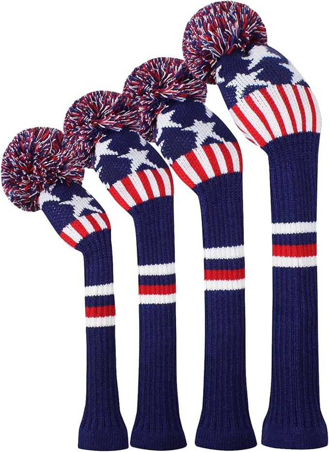 Scott Edward Knit Wood Golf Club Head Covers 4 Pieces Knitted Item Fit Over Well Driver Wood(460cc) Fairway Wood and Hybrid(UT)