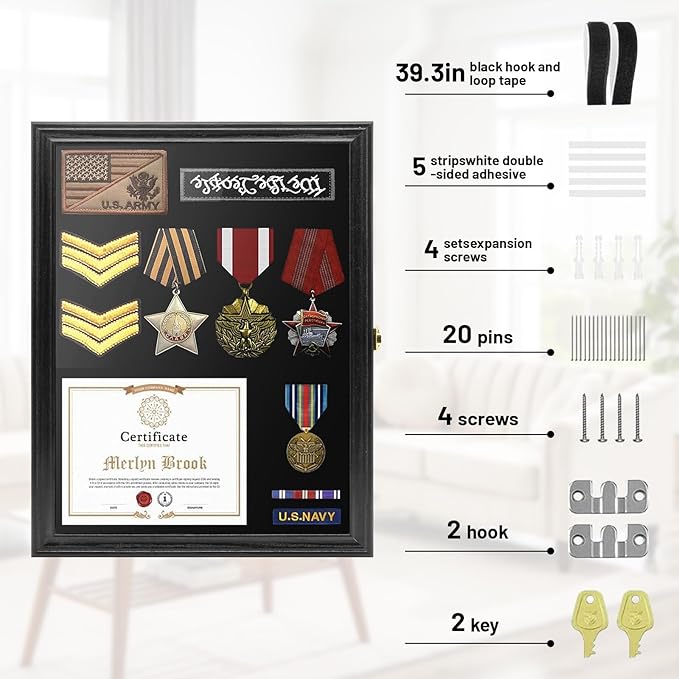 PiaoHao19x14 Pin Display Case Pin Collection Display Case with 98% UV Protection Acrylic Door for Military Medals, Jewelry Pins, Pin Gift, Insignia Ribbons, Beach Tags, Pin Collectibles
