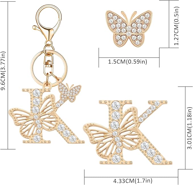 Gold Plated Alphabet Initial Letter Keyring Keychain for Women Girls Crystal Key Chains for Wallet Backpack Bag Charm
