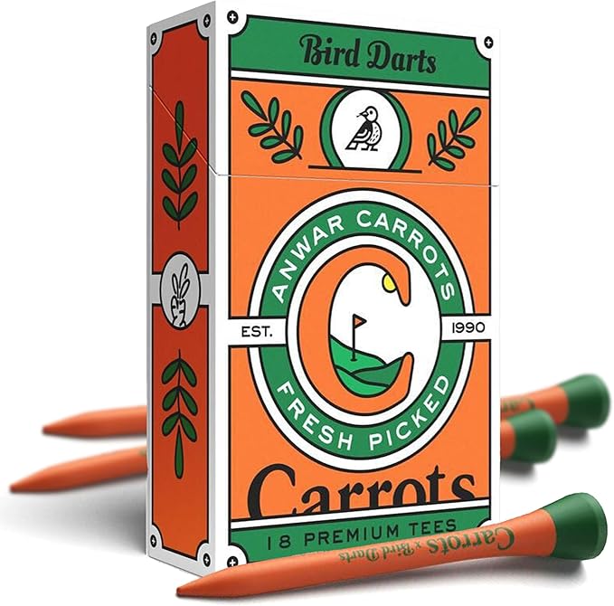 x Carrots by Anwar Carrots Limited Edition Premium Bamboo Wood Golf Tees, 18 Units (Pack of 1), 2 ¾ Golf Tees in Cigarette-Style Packaging, Durable, Biodegradable, Golf Tees Wood
